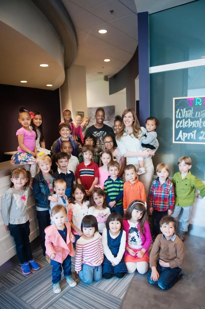 Dr. Felton with a group of children patients in her office